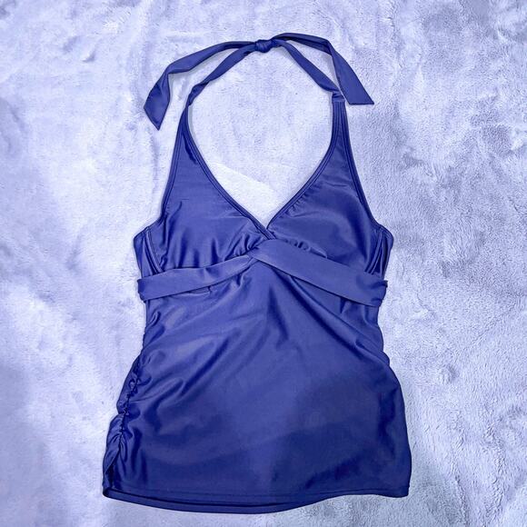 Athleta Swim Tara Halter Tankini Top Blue Underwire Bra Womens 34B 34C Tall - Picture 2 of 9